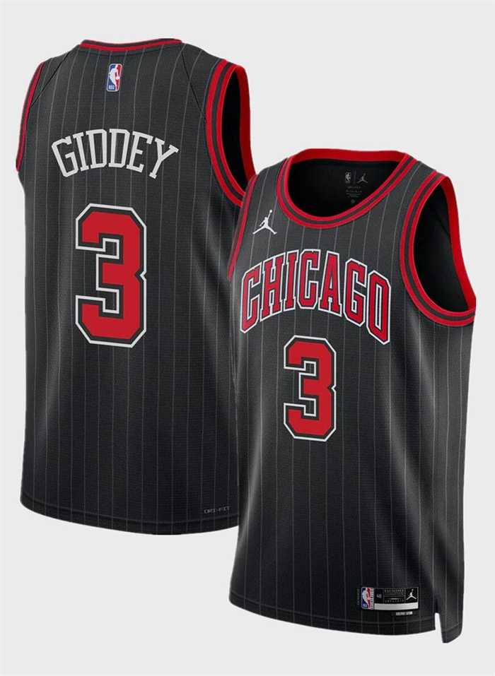 Mens Chicago Bulls #3 Josh Giddey Black Statement Edition Stitched Basketball Jersey Dzhi